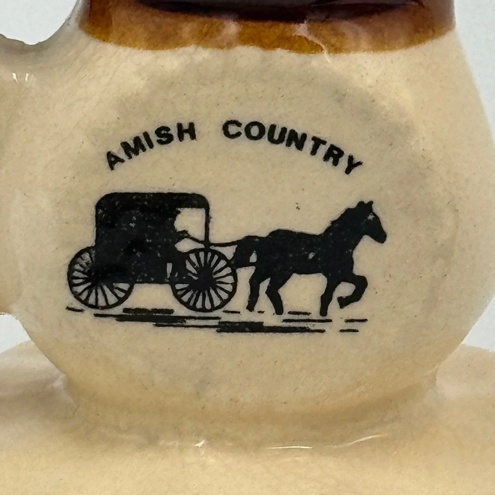 Vintage Amish Country Miniature Ceramic Pitcher Horse Buggy Souvenir Cream Brown